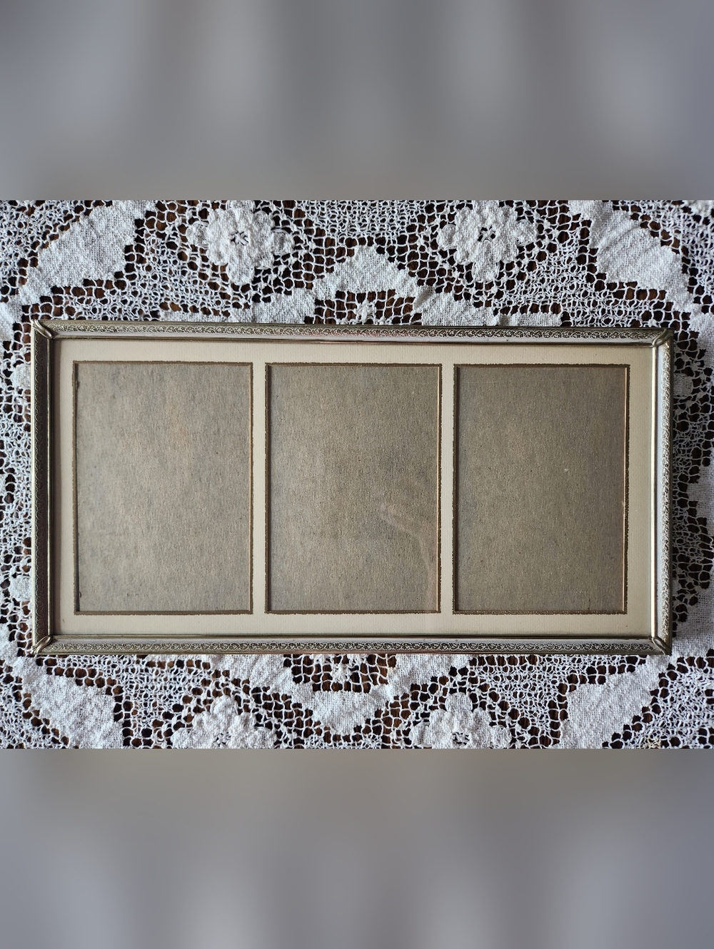 Vintage Ornate Brass Triple Picture Frame
